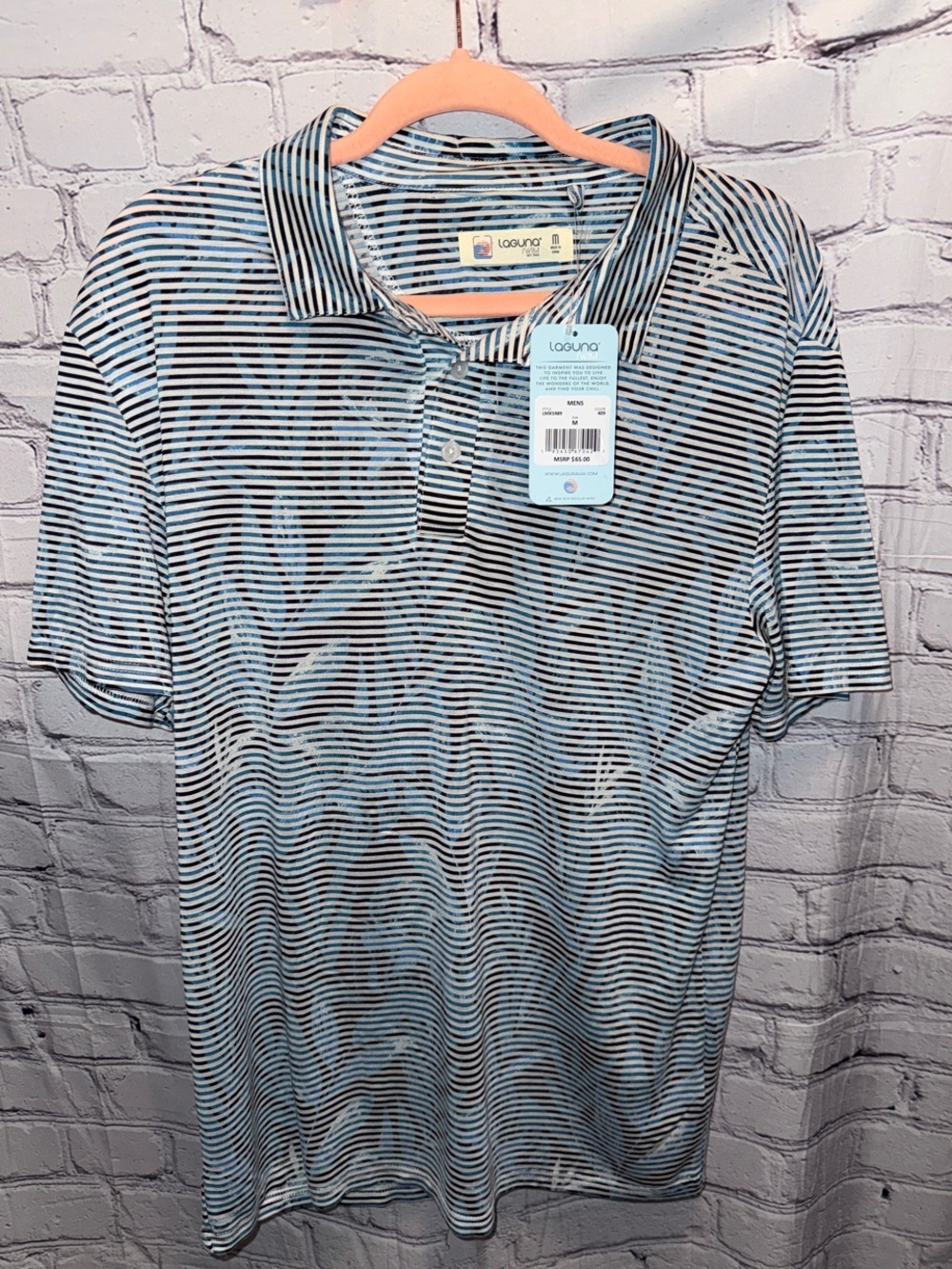 Laguna Swim Men's Light Blue & Black Striped Polo/Shirt